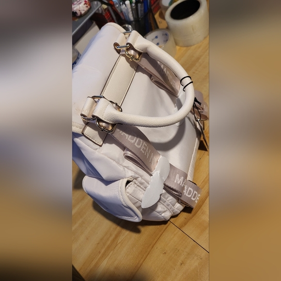 Steve MADDEN Cream Backpack with Gold Accents, 12x 10. - Picture 2 of 3